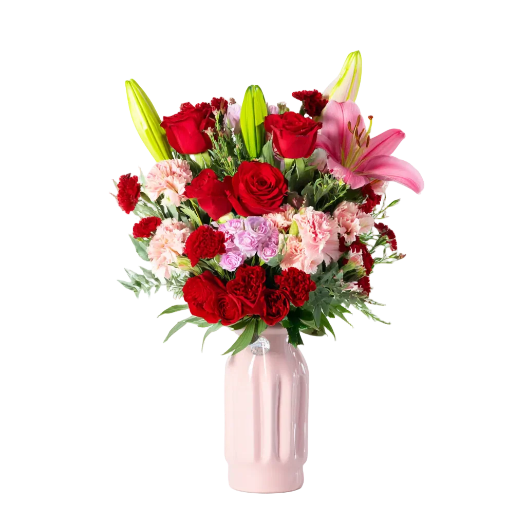 Bouquet "Perles d'Amour" - Roses Rouges et Roses - Image 3