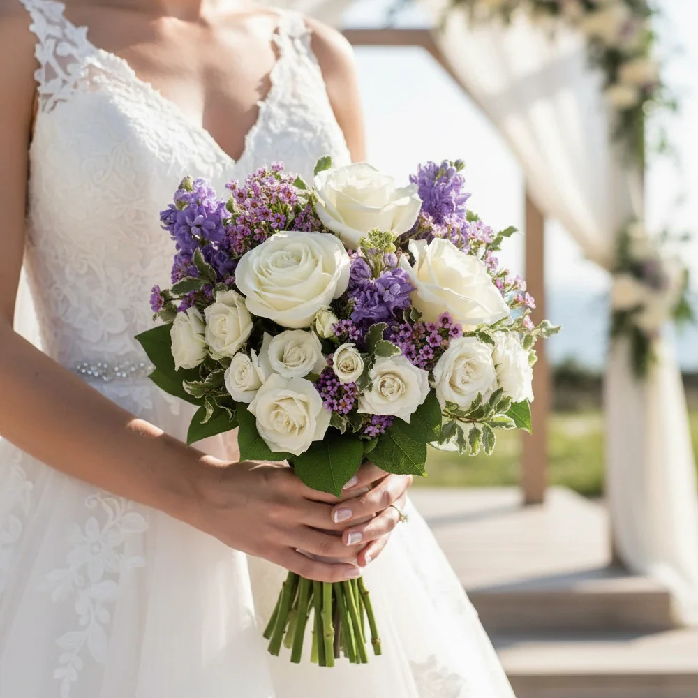Bouquet Premium "Fleurs de Cerisier" - Roses Blanches - Mariage - Image 2