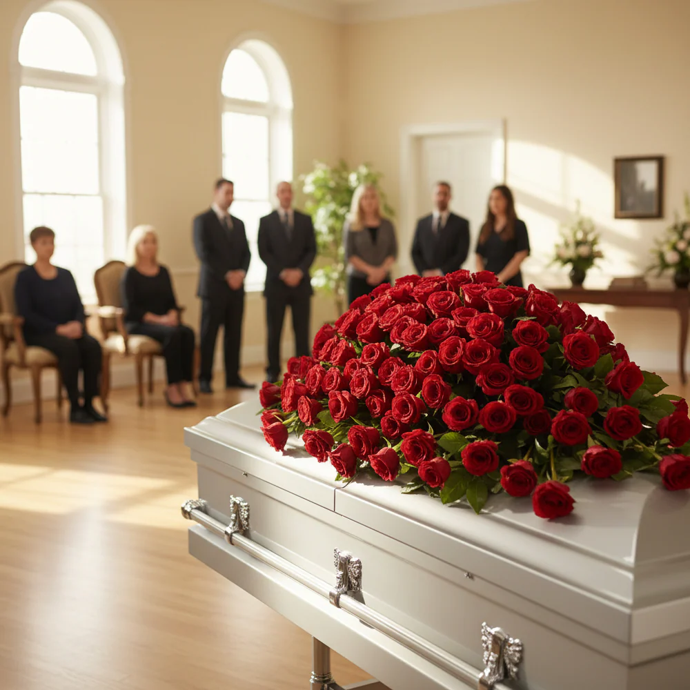 Gerbe Élégante de Roses Rouges - Funérailles et Sympathie - Image 2