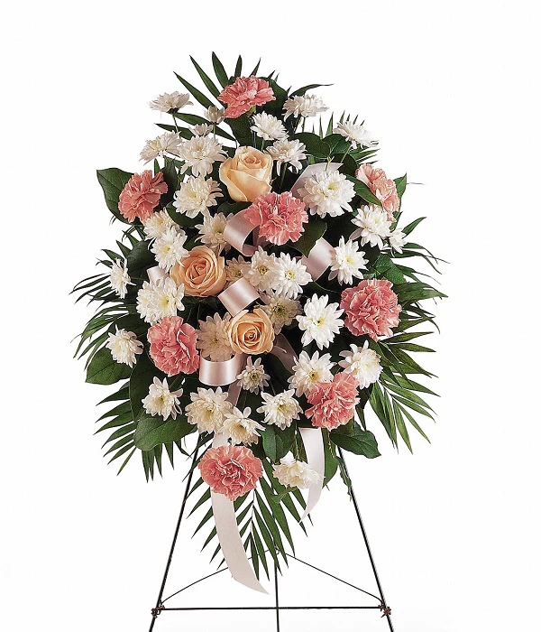 Gerbe "Douces Pensées" - Roses Roses et Blanches - Sympathie