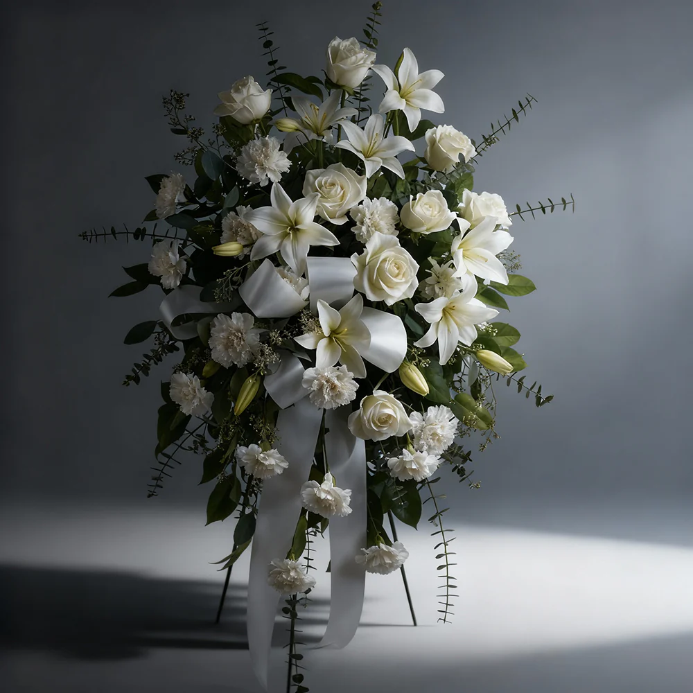 Garantissez un Hommage digne : Gerbe Funéraire Lys et Roses Blanches - Image 2